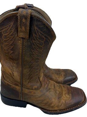 Ariat Kids Sz 2 Leather Distress Square Toe Boots 10017313 Brown Wiggle Room EUC